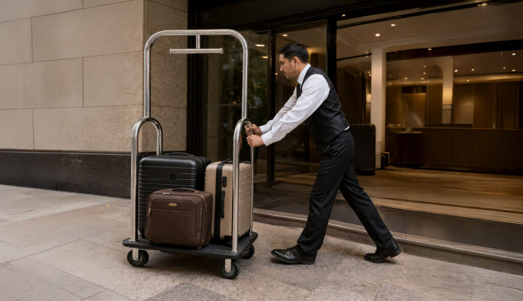 Carro maletero para hotelero, carro portamaletas para hoteles botones